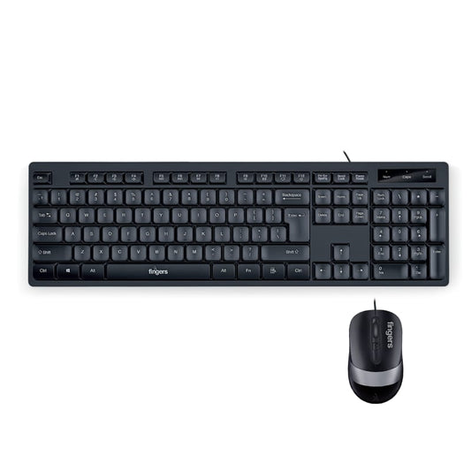 Fingers Cheesy Combo Wired Keyboard and Mouse Set| Black| Multi-device Keyboard| USB Wired| 3 Years warranty