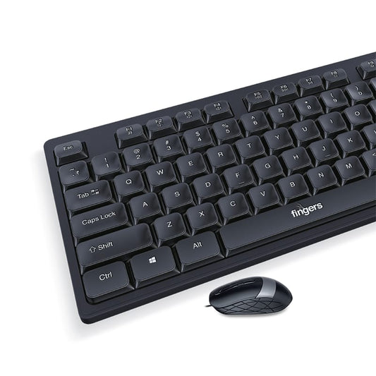 Fingers Cheesy Combo Wired Keyboard and Mouse Set| Black| Multi-device Keyboard| USB Wired| 3 Years warranty