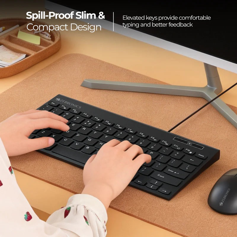 Zebronics Zeb K16 USB Wired Keyboard | Full-Size Keyboard | USB Plug & Play | Ergonomic Design | Membrane Keys | Spill-Resistant | Windows Compatible