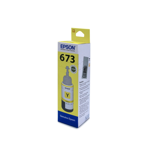 Epson 673 Yellow Ink Bottle| 70 ml |Genuine High-Yield Refill Ink for Epson Eco Tank Printers| Vibrant and Long-Lasting Color Output| Compactible for Epson printers