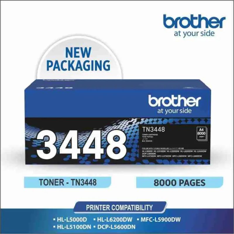 Brother TN-3448 Black Toner Cartridge| Genuine High-Yield Black Laser Toner for Brother Printers |Life: 8,000 Pages