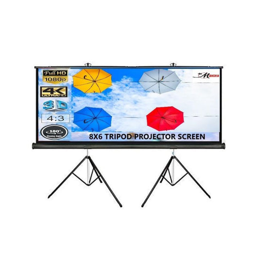 MOIZ IMPRINT  t8×6 ft Tripod Projector Screen – Portable Matte White 4:3 Projection Screen for Home, Office & Outdoor Use”
