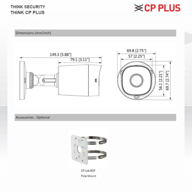 CP PLUS 5MP Bullet CCTV Camera CP-USC-TC51PL3C-0360 Mi – 3.6mm Lens, 30m IR Night Vision, Built-in Microphone, IP67 Weatherproof