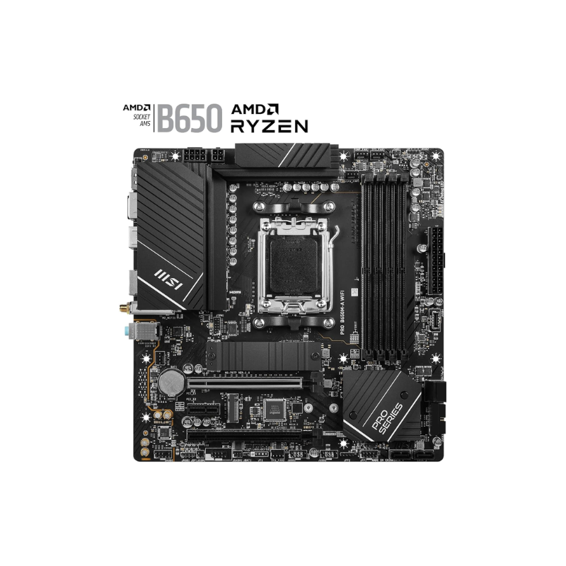 MSI PRO B650M-A WIFI Motherboard | AMD AM5 Socket | Supports Ryzen 7000/8000/9000 Series | DDR5 RAM | Wi-Fi 6E & BT 5.3 | PCIe 4.0 M.2 | Micro-ATX