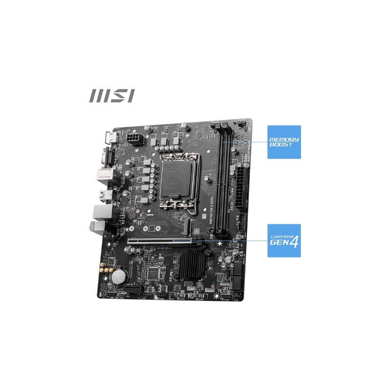 MSI PRO H610M|E DDR4 Micro|ATX Motherboard | LGA 1700| 12th/13th/14th Gen Intel Core Compatible| Dual‑Channel DDR4 up to 64 GB| PCIe 4.0 x16| M.2 + SATA Storage|Gigabit LAN & Full HD Output Support