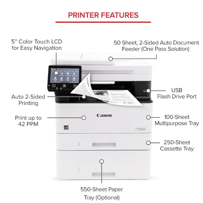 Canon imageCLASS MF465dw Monochrome Laser Multifunction Printer | High-Speed Print Scan Copy Fax | Duplex Printing | WiFi Ethernet USB Connectivity | Secure Office Laser Printer for Business & Enterprise Use