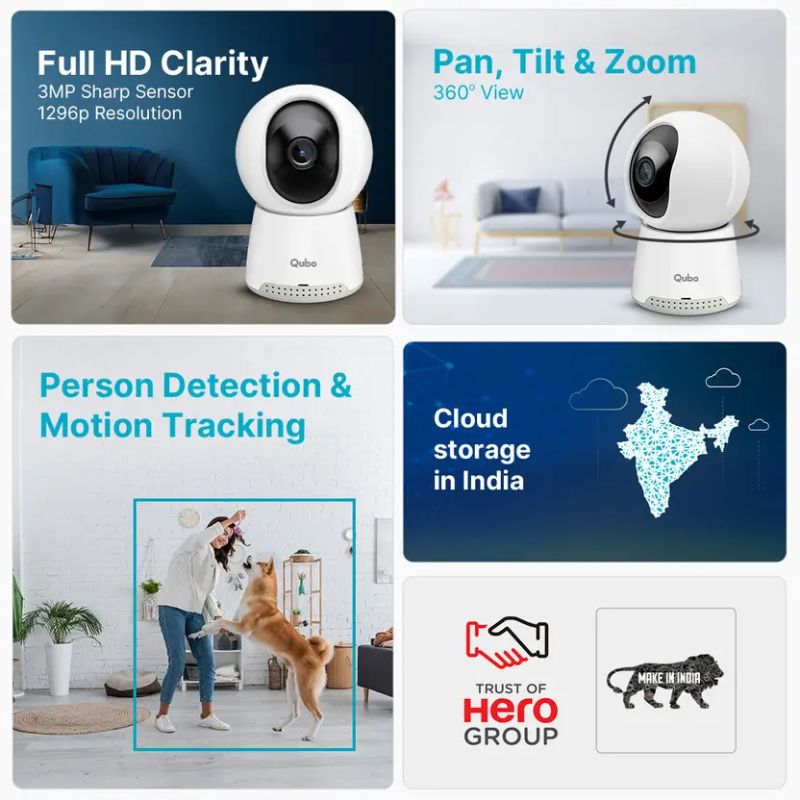TAPO Indoor Qubo 3MP Wi-Fi Security Camera – Pan & Tilt, Motion Detection, Two-Way Audio, Night Vision, Remote Monitoring