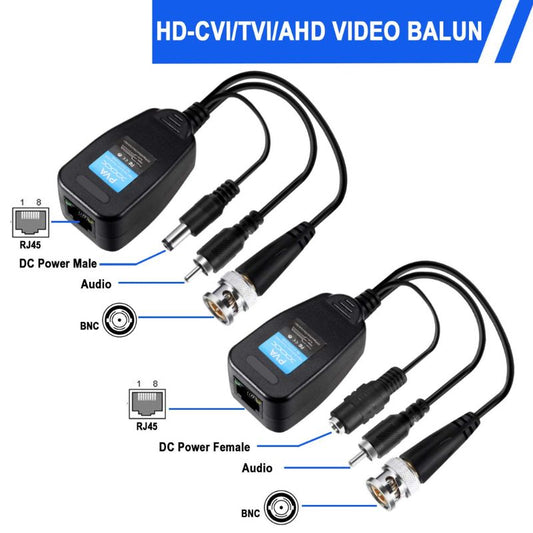 TJMD Passive Video & Power Balun – HD-CVI/TVI/AHD/CVBS Compatible, Plug-and-Play, Supports 720P/1080P CCTV Cameras, UTP CAT5/CAT6 Transmission RJ45/DC/BNC/RCA Audio Connector, 8-Pair Pack