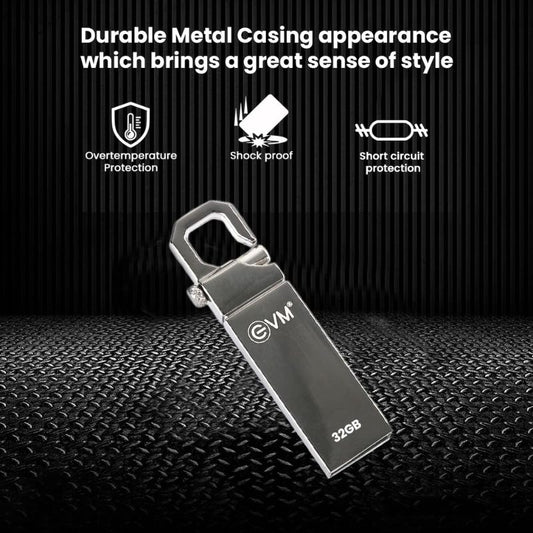 EVM ENSTORE PENDRIVE 32GB USB 2.0 Flash Drive | High-Speed Data Transfer | Compact Metallic Design | Plug & Play Portable Storage Device for Laptop| Desktop| Smart TV & Car Audio