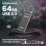EVM ENSTORE 64GB USB 2.0 Pendrive High-Speed Portable Flash Drive Reliable 64GB USB Storage for Laptop PC Smart TV and Car Audio Compact Durable USB Stick