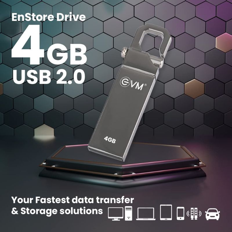 EVM ENSTORE+ 4GB USB 2.0 Pen Drive | High-Speed Portable Flash Drive | Ultra-Fast Data Transfer | Durable Metallic USB Storage Device for Laptop| Desktop |Smart TV & Car Audio