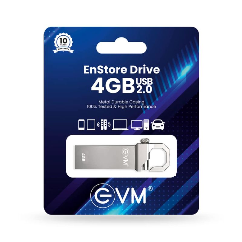 EVM ENSTORE+ 4GB USB 2.0 Pen Drive | High-Speed Portable Flash Drive | Ultra-Fast Data Transfer | Durable Metallic USB Storage Device for Laptop| Desktop |Smart TV & Car Audio