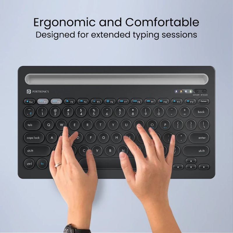 Portronics Bubble Dock Dual Mode Rechargeable Keyboard | BT + 2.4GHz USB Receiver | Noiseless Typing Experience Ergonomic TKL Layout | Power Saving Mode | Slim & Portable Wireless Keyboard | Ideal for iPad, Tablets, & Laptops