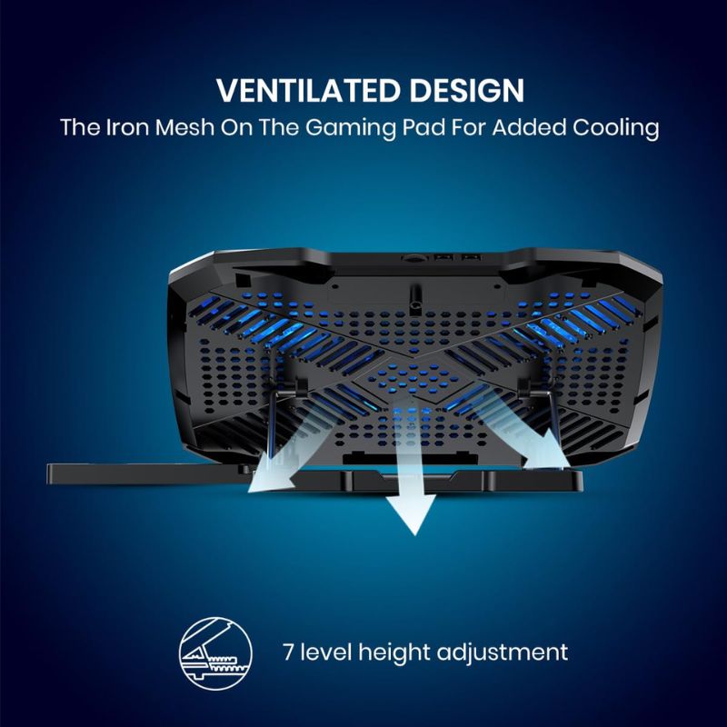 Portronics My Buddy Air 4 Laptop Cooling Pad | Triple Fan | Adjustable Height | USB Powered | Lightweight & Portable | Ventilated Metal Mesh | Compatible with Laptops up to 15.6″ | Black