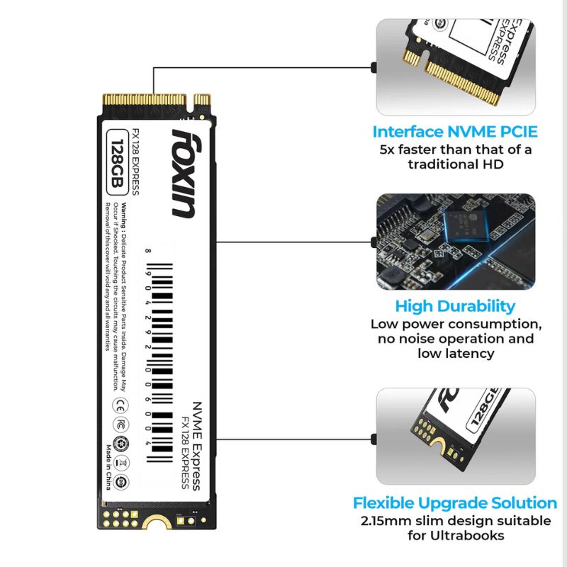 Foxin 128GB NVMe SSD – High-Speed Internal Solid State Drive for Laptops, PCs, and Gaming – Reliable Performance and Fast Data Transfer
