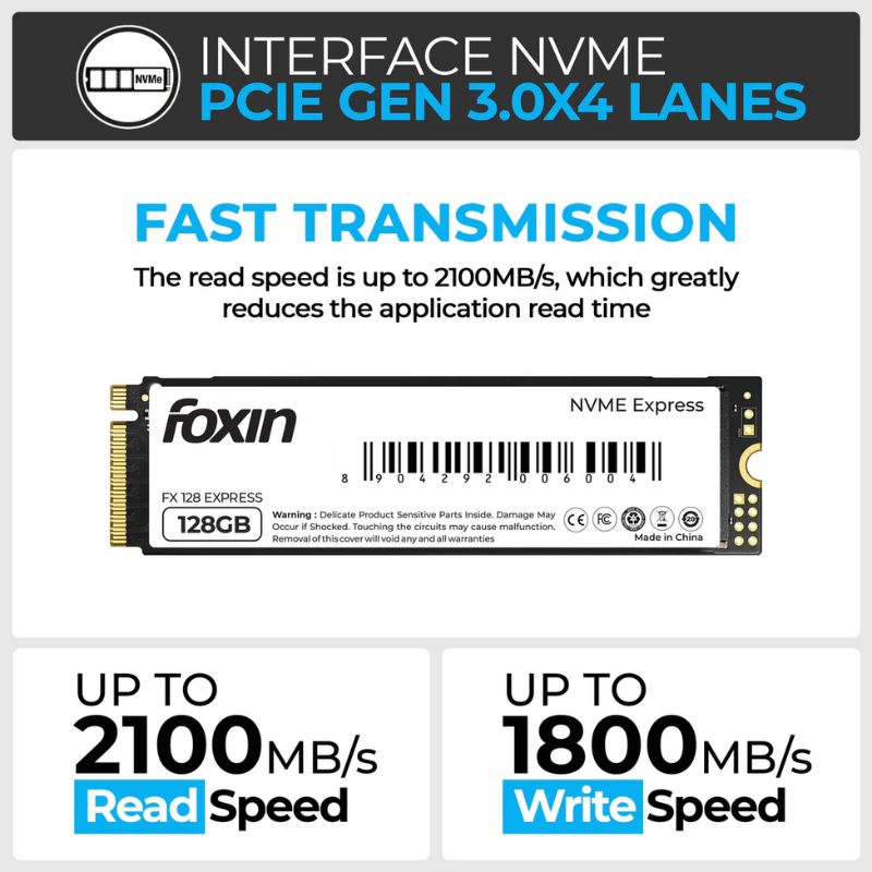 Foxin 128GB NVMe SSD – High-Speed Internal Solid State Drive for Laptops, PCs, and Gaming – Reliable Performance and Fast Data Transfer