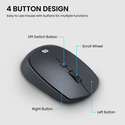 Portronics Toad 23 Wireless Optical Mouse | 2.4GHz Lag-Free Connection | 10m Wireless Range | Silent Click Buttons Adjustable 1200 DPI High Precision | 3 Million Click Life | Ergonomic Ambidextrous Design | Energy Saving Mode | Black
