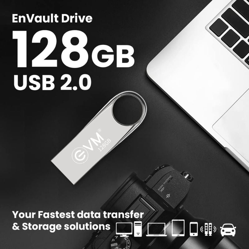 EVM ENVAULT 128GB USB 2.0 Pen drive High Capacity Portable Flash Drive Reliable Data Storage for Laptop PC Smart TV and Car Audio Durable Compact USB Stick