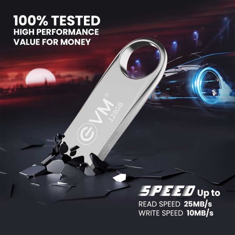 EVM ENVAULT 128GB USB 2.0 Pen drive High Capacity Portable Flash Drive Reliable Data Storage for Laptop PC Smart TV and Car Audio Durable Compact USB Stick
