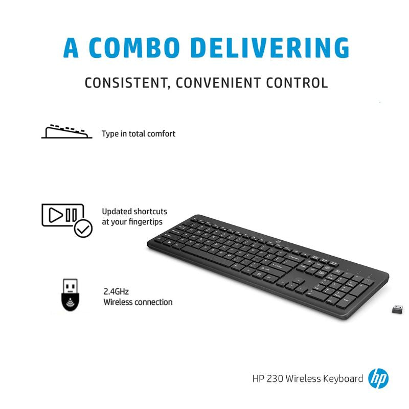 HP 230 WL Wireless Desktop Keyboard | 1600 DPI Precision (When in Combo) | Reliable 10m Wireless RangeQuiet & Responsive Keystrokes | Plug & Play USB Connectivity | Sleek Modern Aesthetic | 1-Year Manufacturer Warranty