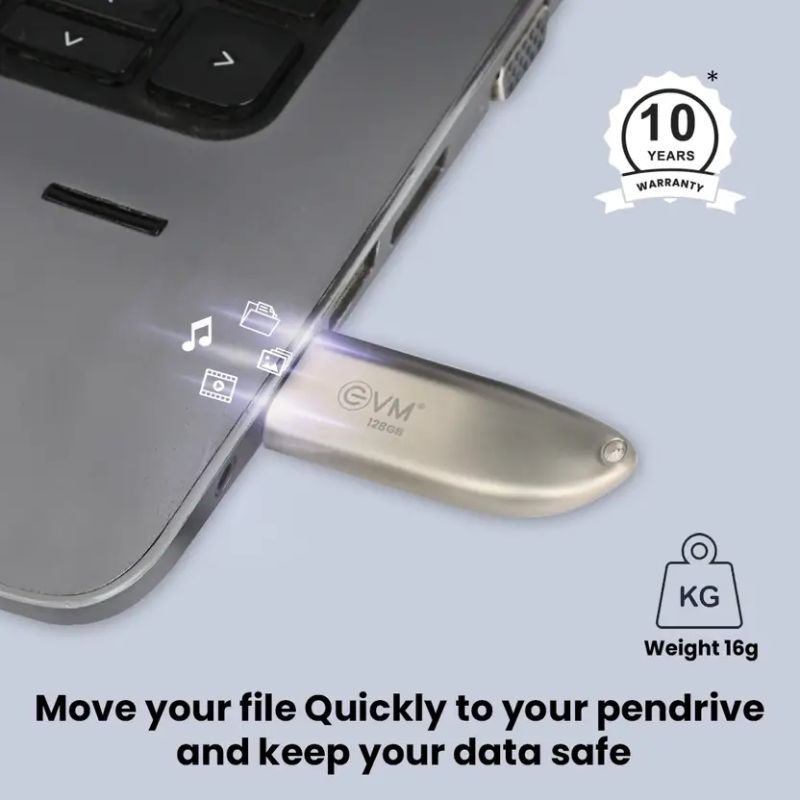 EVM ENSTORE+ 128GB USB 3.2 Pen Drive | High-Speed Portable Flash Drive | Ultra-Fast Data Transfer | Durable Metallic USB Storage Device for Laptop| Desktop| Smart TV & Car Audio |