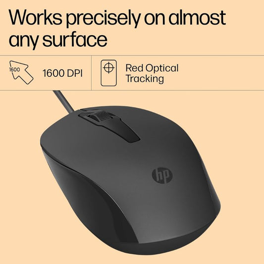 HP 150 Optical Wired Mouse | 1600 DPI Resolution | Professional Sleek Matte Finish Responsive Buttons & Scroll Wheel | Lightweight Design for Travel & Office | 1-Year HP Brand Warranty