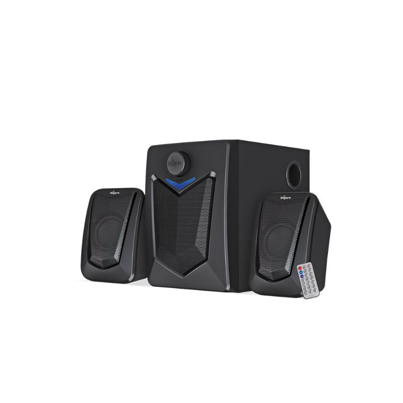 FINGERS Eleganx 2.1 Multimedia Speakers | 15W Powerful Bass | Wood Encased Subwoofer | Bluetooth, FM, USB, AUX | Remote Control Included