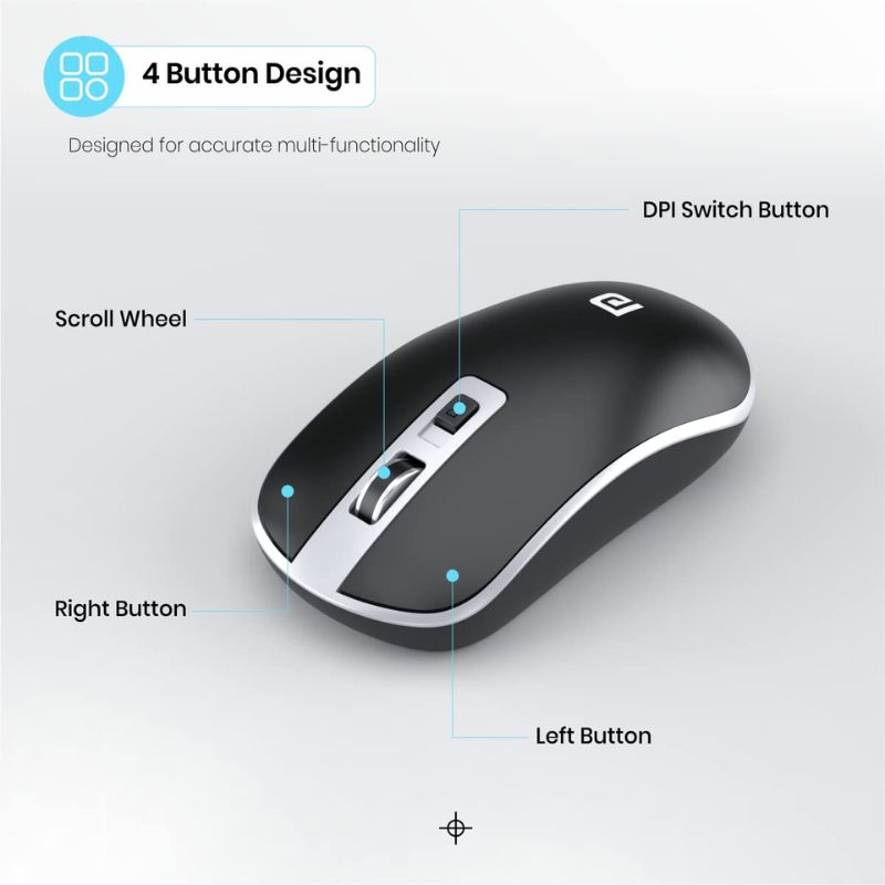 Portronics Toad 14 Wireless Optical Mouse (POR‑1478) | 2.4 GHz USB Nano Receiver | Adjustable Up to 1400 DPI | Ambidextrous Ergonomic Design | Long‑Life 30 Lakh+ Clicks | Plug‑and‑Play Wireless