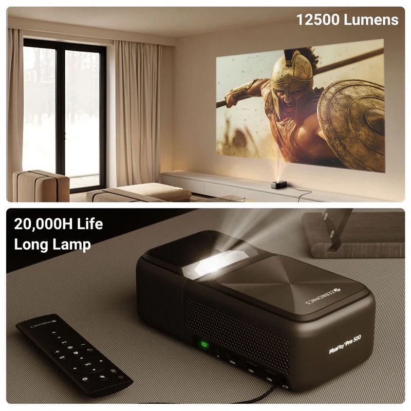 Zebronics  Pixaplay Pro 500  LED Projector  1080p FHD  12500 Lumens  Air Mouse  Built In Speaker  Ultra Short Throw  Multi Connectivity  228cm Screen  Home Entertainment  Office Projector
