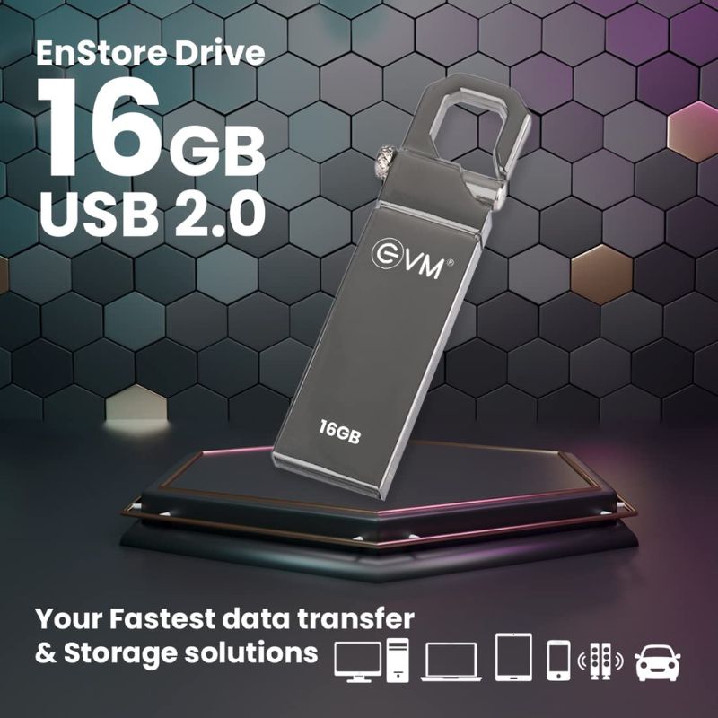 EVM ENSTORE 16GB USB 2.0 Pendrive | Compact Portable Flash Drive | Reliable Data Storage for Laptop| Desktop| Smart TV & Car Audio | High-Durability USB Stick |