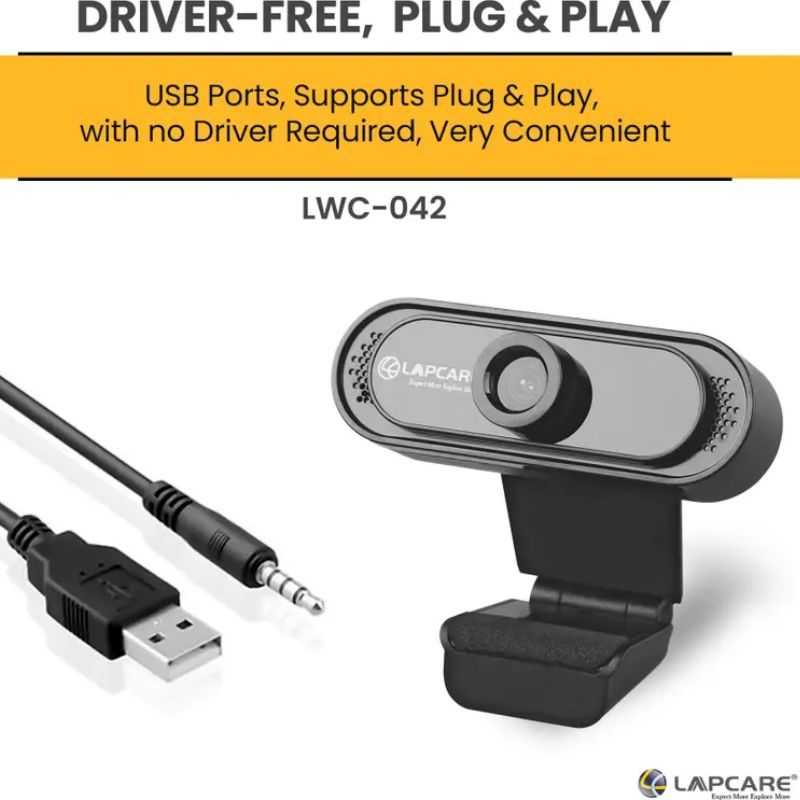 Lapcare 720p HD Webcam with Built-in Noise-Isolating Microphone USB Plug and Play Universal Clip Mount Black