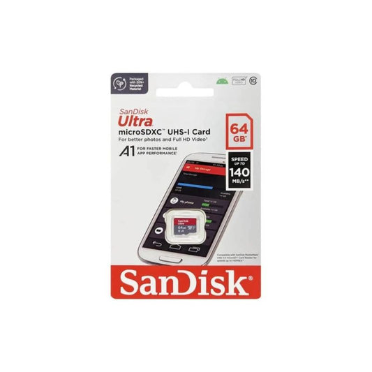 SanDisk Ultra 64GB microSDXC UHS I Memory Card 140MB s Read Speed Class 10 A1 High Performance Storage