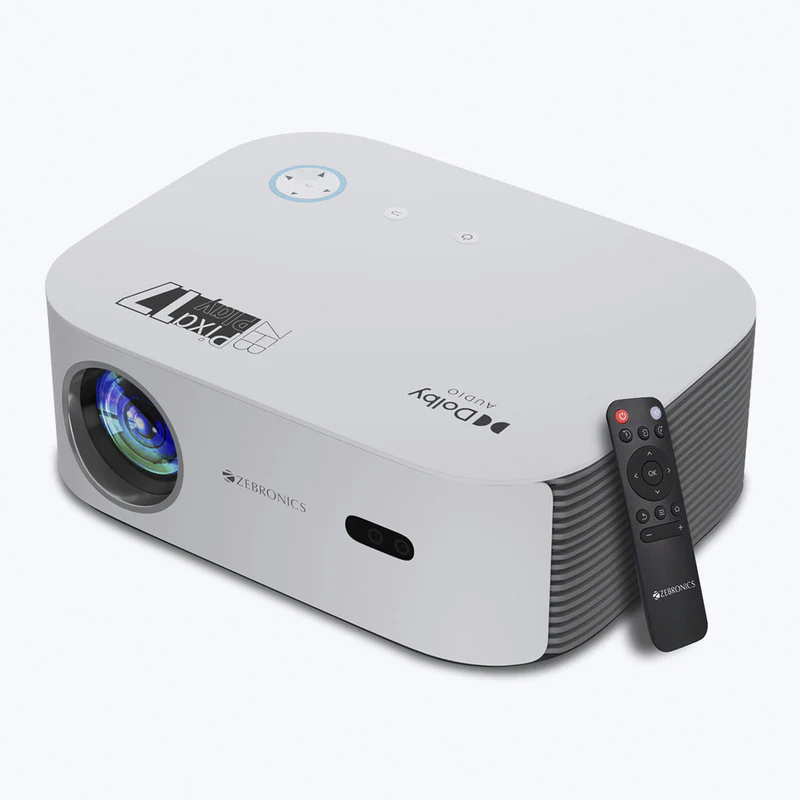 Zebronics Pixaplay 17 Smart LED Projector | Full HD 1080p, 6000 Lumens, Up to 224" Screen, Android 9.0, HDMI/USB/Bluetooth, Built-in Speaker, Home Theater Projector
