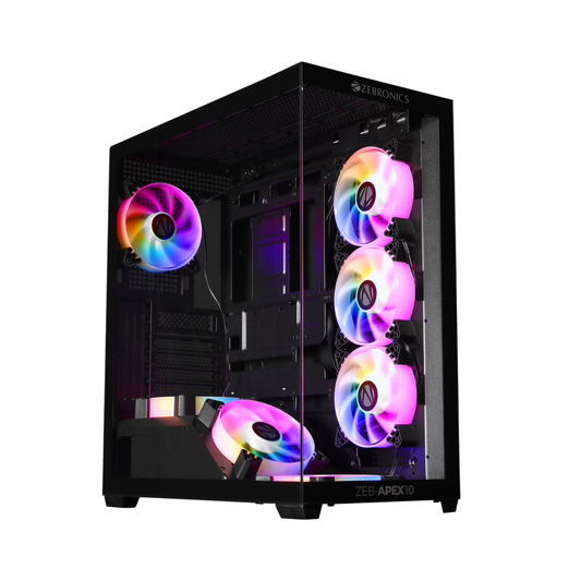 Zebronics ZEB-APEX 10 ATX Gaming Cabinet Black | Mid Tower PC Case | 270° Tempered Glass | 7 x 120mm Fans | 360mm Radiator Support | Type-C | Vertical GPU Support