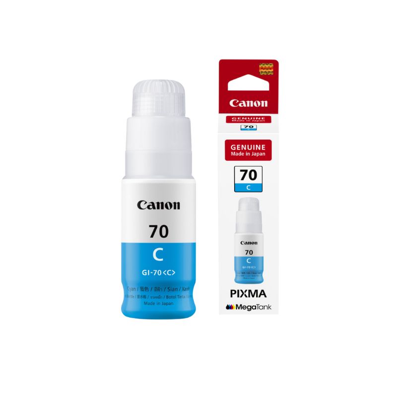 Canon GI-70 Cyan Ink Bottle|70 ml | Original High-Yield Ink for Canon PIXMA G Series Printers| Vivid Color Output| Long-Lasting and Easy-to-Refill