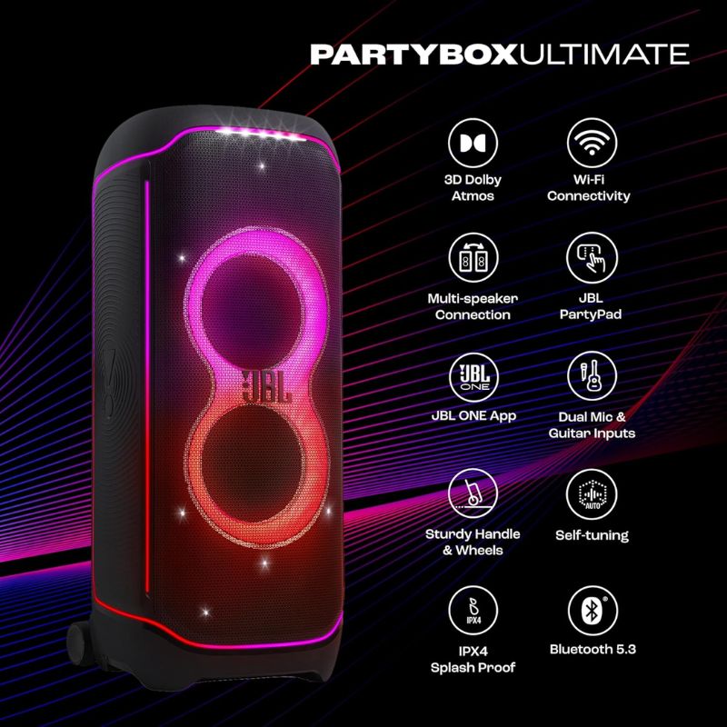 JBl Party Box Ultimate – 1100 W Bluetooth Party Speaker with Dynamic Light Show| DJ Features & Live Mic/Guitar Inputs