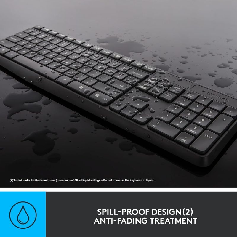 Logitech MK235 Wireless Keyboard and Mouse Combo | Full‑Size Wireless Keyboard & Ambidextrous Optical Mouse | 2.4 GHz USB Nano Receiver | Spill‑Resistant Durable Design with Long Battery Life | Grey Finish