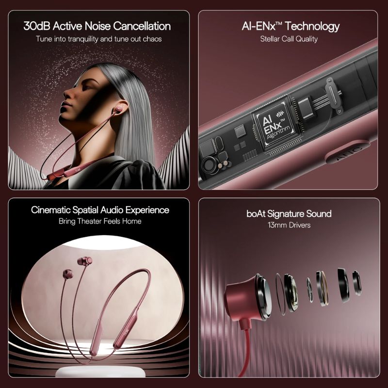 boAt Rockerz 210 ANC wireless neckband| 30dB active noise cancellation and cinematic spatial audio| 40 hours of playback