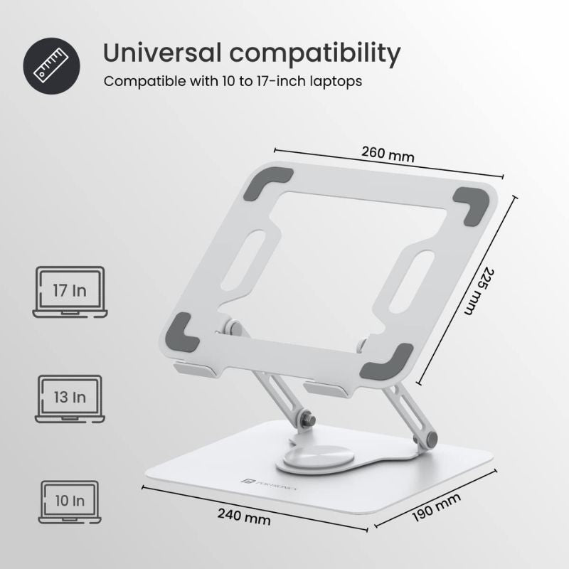 Portronics My Buddy K9 HT Laptop Stand | 360° Multi-Angle Adjustment | Sturdy Carbon-Steel Frame | Ventilated Board | Anti-Slip Silicone Pads | Supports Laptops Up to 17″ | Black