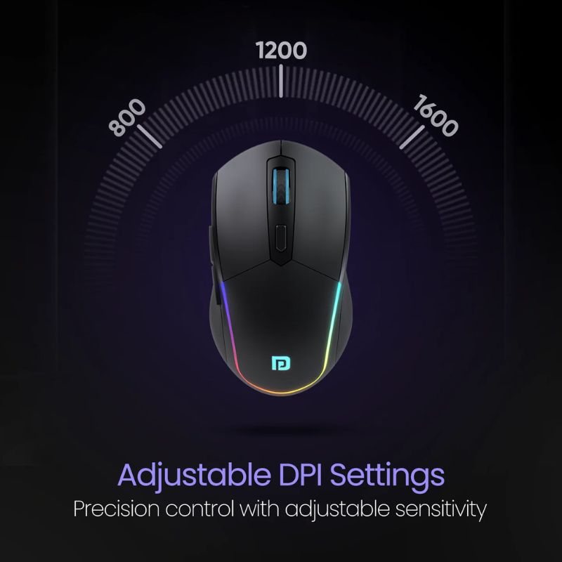 Portronics Toad One Wireless Mouse | Bluetooth + 2.4 GHz | Adjustable DPI | 6‑Button Ergonomic Design | Rechargeable Type‑C Battery | RGB Lighting | Multi‑Device Support