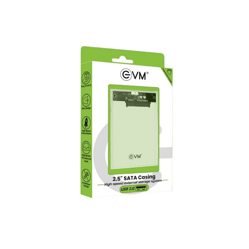 EVM 2.5″ SATA External HDD/SSD Enclosure | USB 3.0/3.1 Casing | Tool-Free Installation & Durable Design