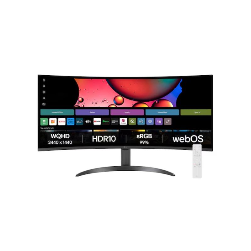 LG 34SR60QC-B.ATR | 34-Inch Curved UltraWide QHD Monitor | 3440×1440 Resolution | 100Hz Refresh Rate | 21:9 Aspect Ratio | Immersive VA Display | Anti-Glare Screen | Productivity & Entertainment Monitor