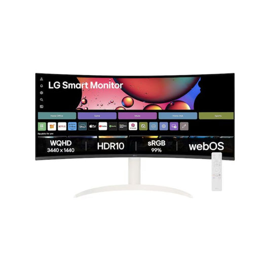 LG 34SR65QC-W.ATR | 34-Inch Curved UltraWide QHD Monitor | 3440×1440 Resolution | 100Hz Refresh Rate | 21:9 Aspect Ratio | Smart webOS Display | HDR10 Support | Anti-Glare Screen | Productivity & Entertainment Monitor