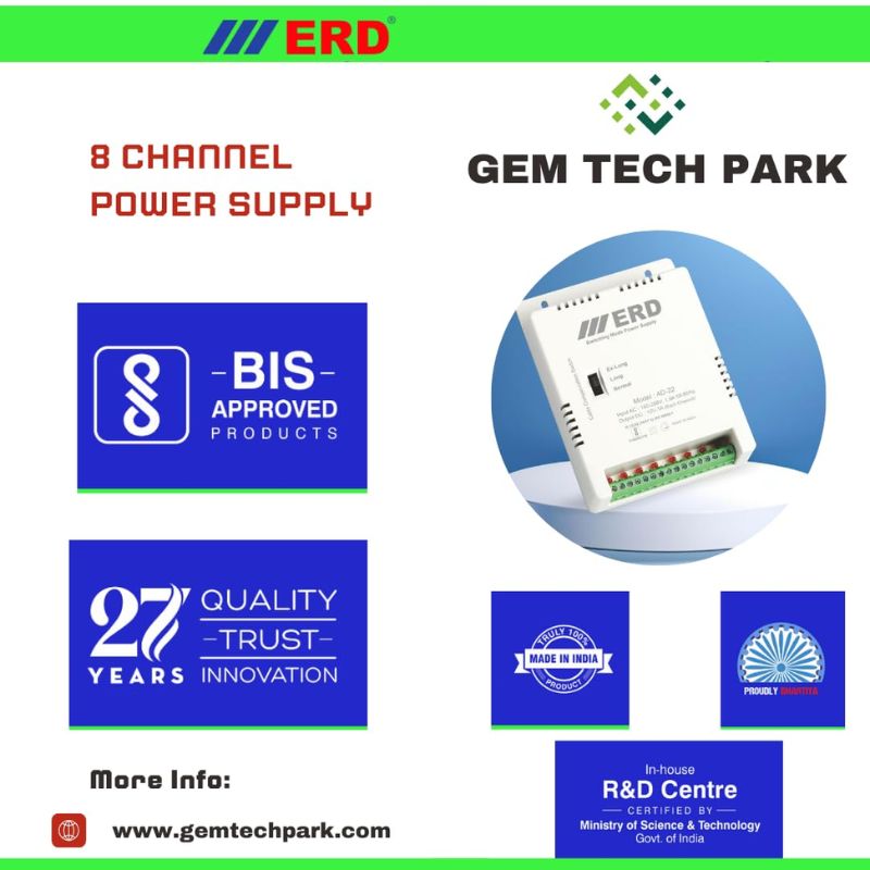 RD AD-22 8 Channel 12V 10A CCTV SMPS Power Supply | Heavy-Duty Metal Housing | Stable 12V Output | Multi-Channel Power Distribution for CCTV Cameras & Security Systems