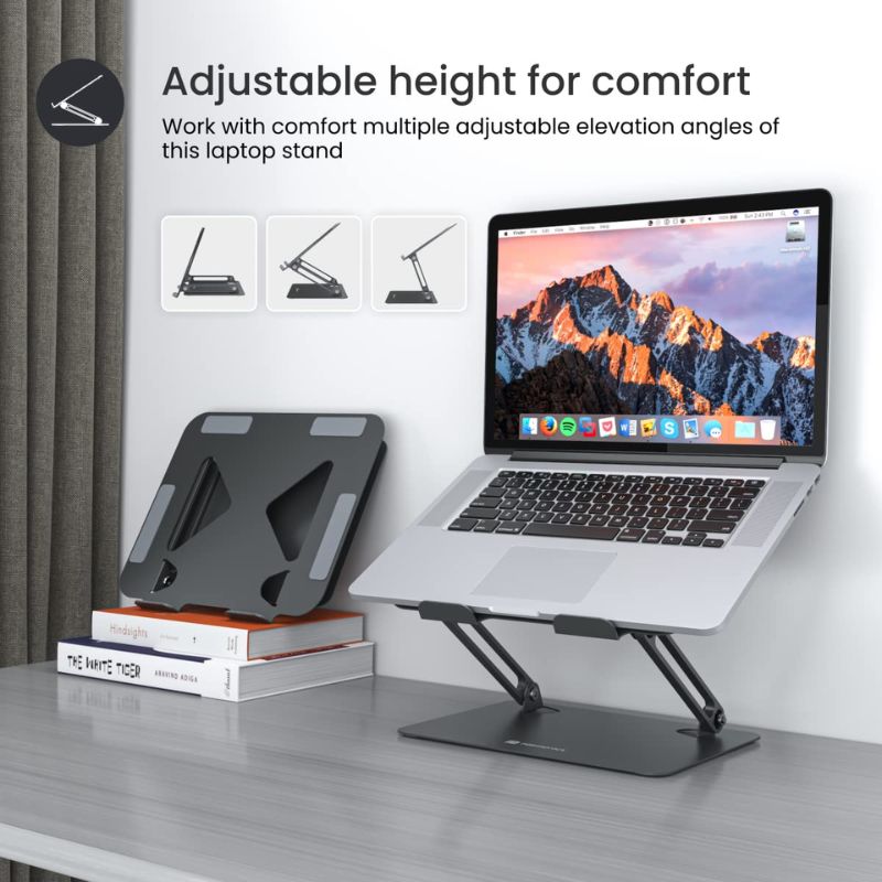 Portronics My Buddy K7 Laptop Stand | Sturdy Carbon-Steel Build | Anti-Slip Silicone Pads | Ventilated Design | Adjustable Height & Angle | Supports Laptops Up to 17″ | Grey