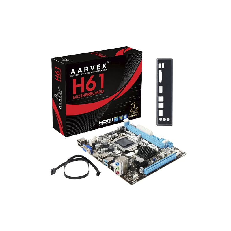 Arvex H61 D3 NVMe Motherboard Intel LGA1155 Socket Supports 2nd and 3rd Gen Core CPUs Dual Channel DDR3 up to 16GB M2 NVMe SSD Slot SATA Storage PCIe x16 Slot Micro ATX Form Factor Ideal for Budget and Office Desktop Builds