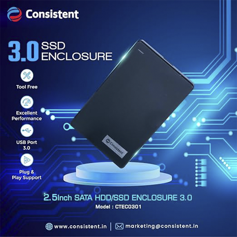 Consistent SATA HDD/SSD Casing | 2.5″ External Hard Drive Enclosure | USB 3.0 High-Speed Portable Storage Case