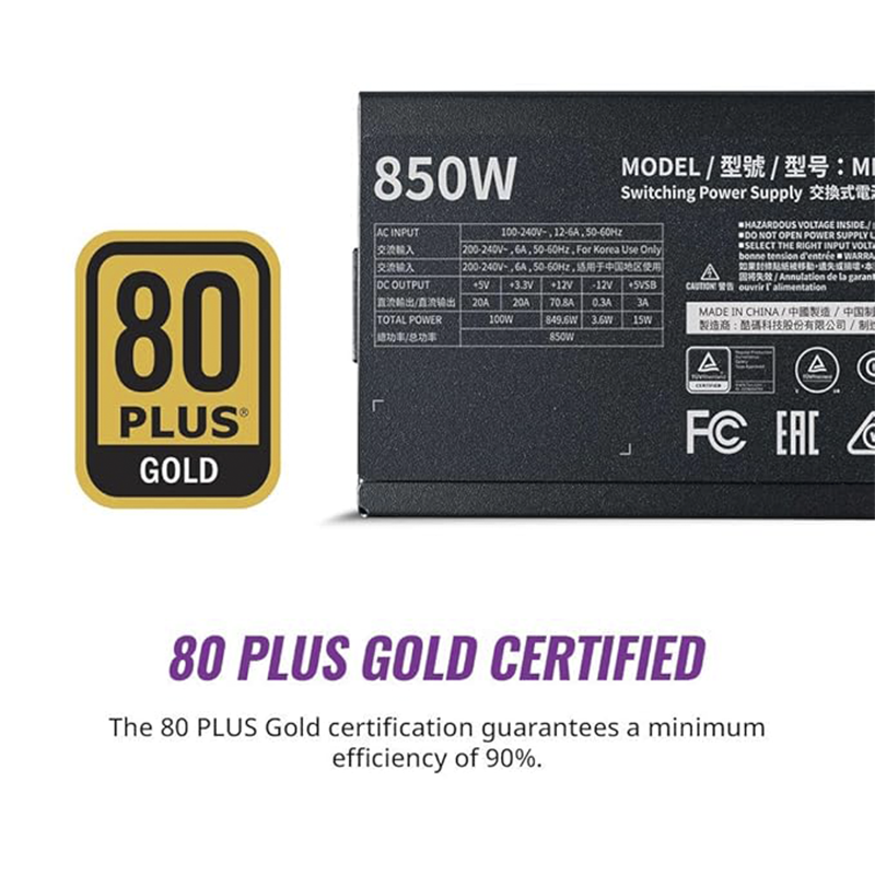 Cooler Master 850W Gold V2 Power Supply | 80 Plus Gold Certified | High-Efficiency Performance | Silent Cooling | Reliable Power for Gaming & Desktop PC