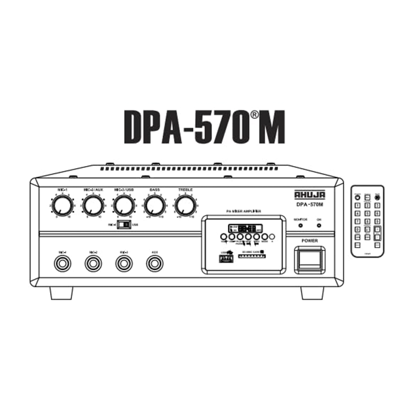 Ahuja DPA‑570M 50W PA Mixer Amplifier with USB/SD/MP3 Player, Bluetooth, Mic & Aux Inputs, Compact Black Desktop Design for Halls, Events, Classrooms, Offices, and Small-Medium Venues