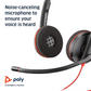 Poly Plantronics - Black wire 3220 Wired Headphones on Ear Headphones with Mic| Active Noise Cancellation| enhanced digital signal processing (DSP)